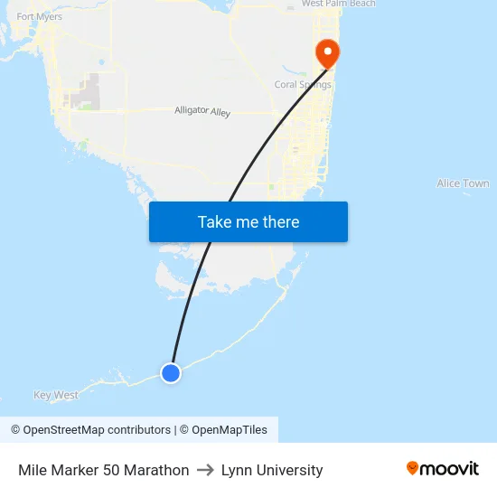 Mile Marker 50 Marathon to Lynn University map