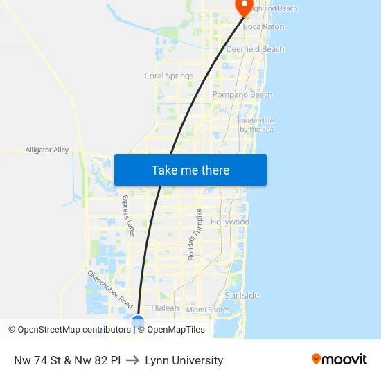 Nw 74 St & Nw 82 Pl to Lynn University map