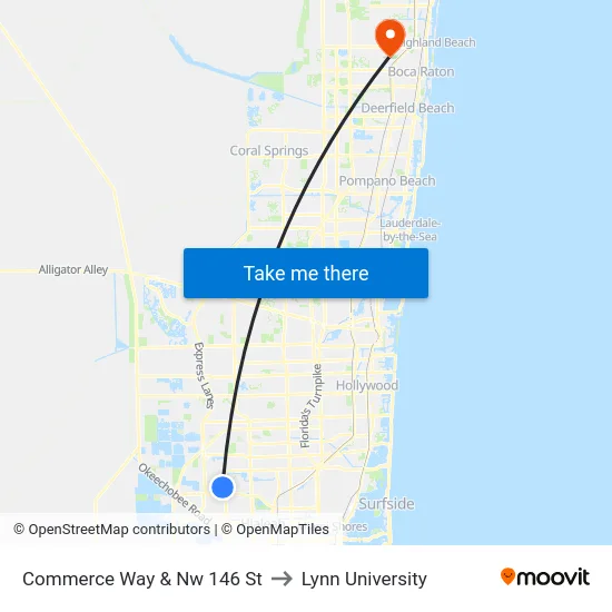 Commerce Way & Nw 146 St to Lynn University map