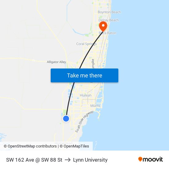 SW 162 Ave @ SW 88 St to Lynn University map