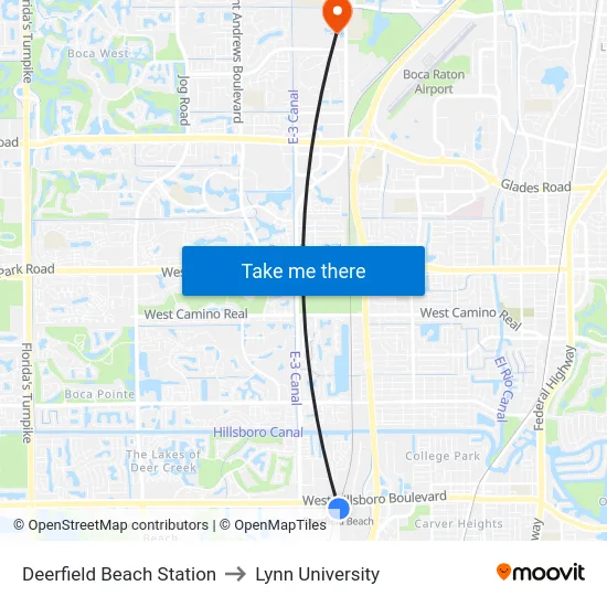 Deerfield Beach Station to Lynn University map