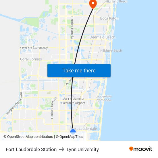 Fort Lauderdale Station to Lynn University map