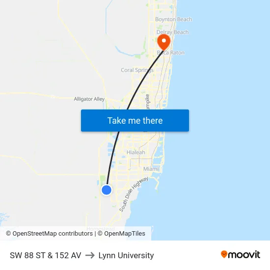 Sw 88 St & 152 Av to Lynn University map