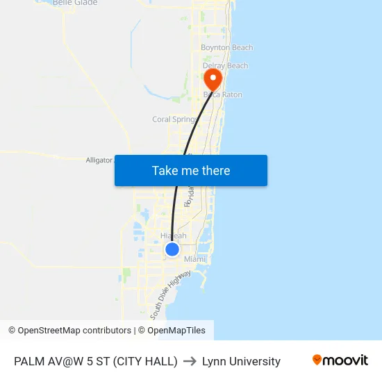 Palm Av@w 5 St (City Hall) to Lynn University map