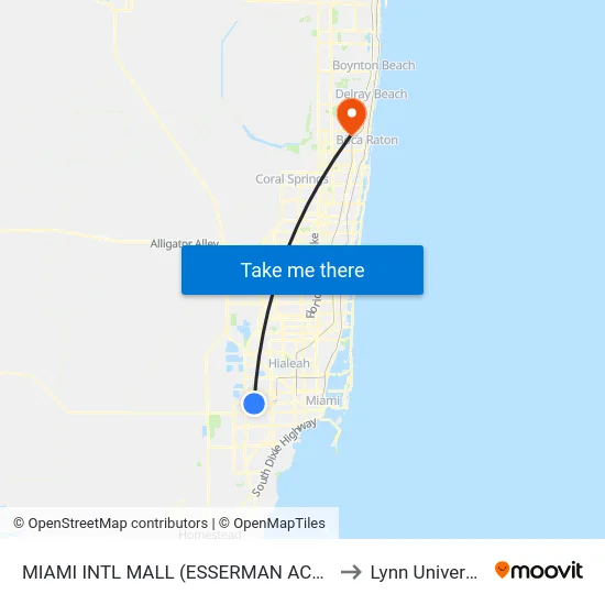 Miami Intl Mall (Esserman Acura) to Lynn University map