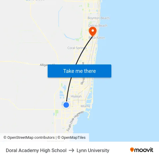 Doral Academy High School to Lynn University map