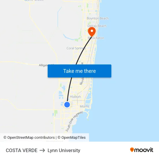 Costa Verde to Lynn University map