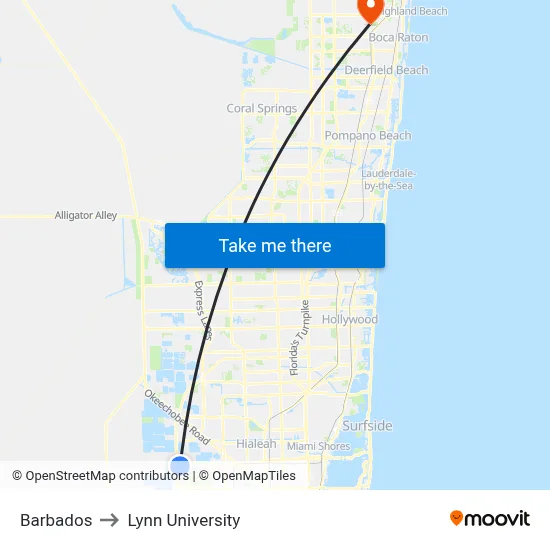 Barbados to Lynn University map
