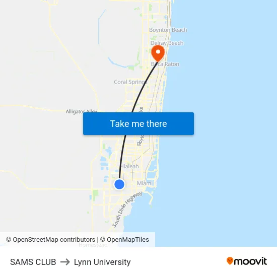 Sams Club to Lynn University map