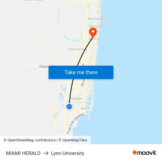 Miami Herald to Lynn University map