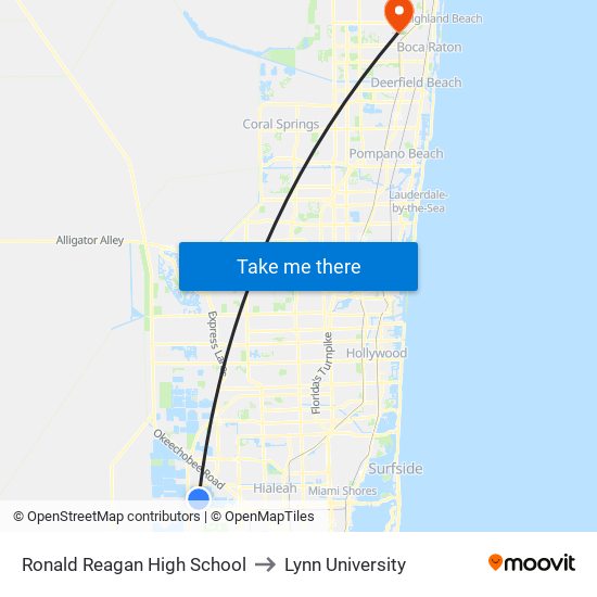 Ronald Reagan High School to Lynn University map