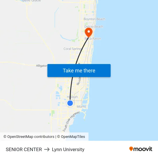 Senior Center to Lynn University map
