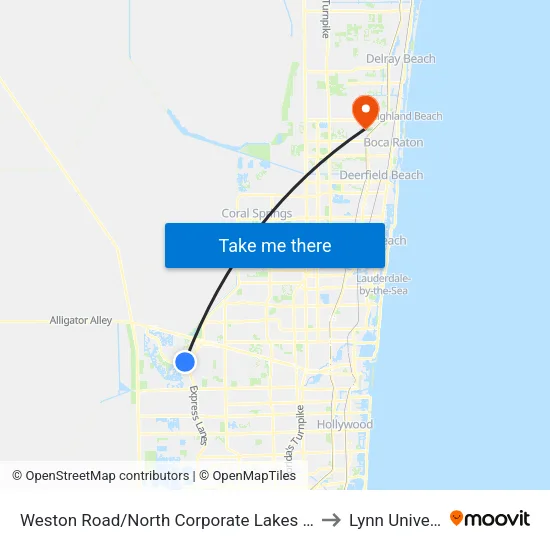 Weston Road/North Corporate Lakes Boulevard to Lynn University map