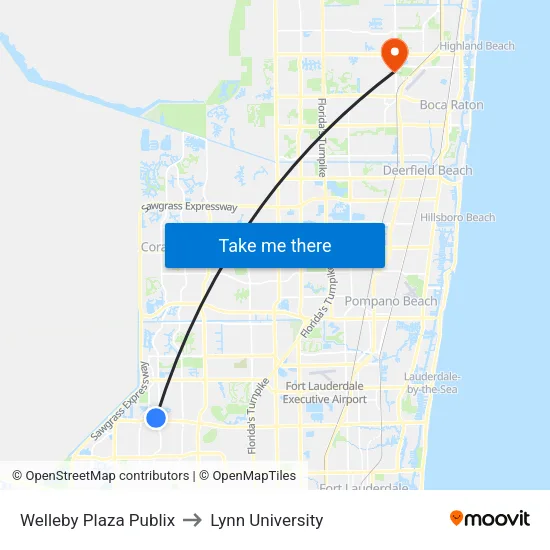 Welleby Plaza Publix to Lynn University map