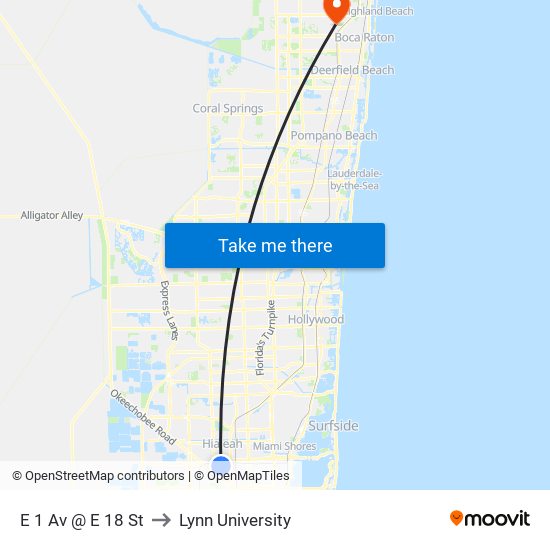 E 1 Av @ E 18 St to Lynn University map