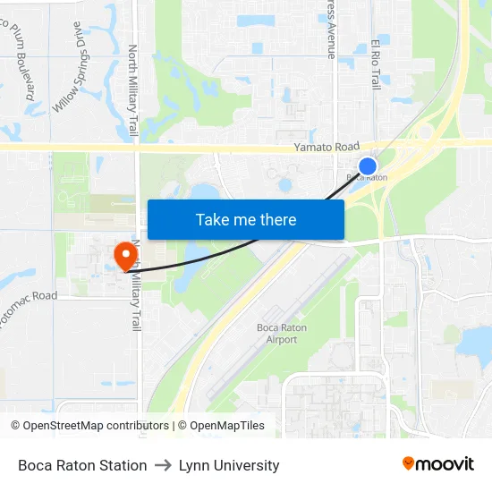 Boca Raton Station to Lynn University map
