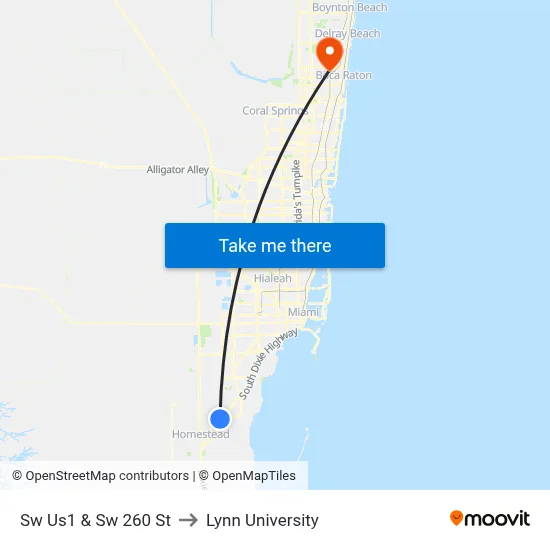 Sw Us1 & Sw 260 St to Lynn University map