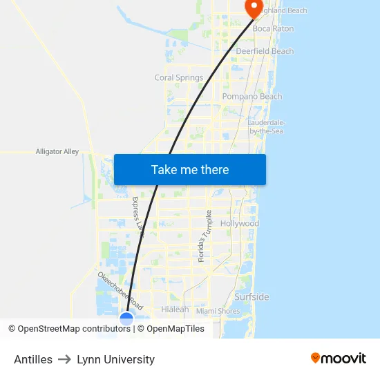 Antilles to Lynn University map