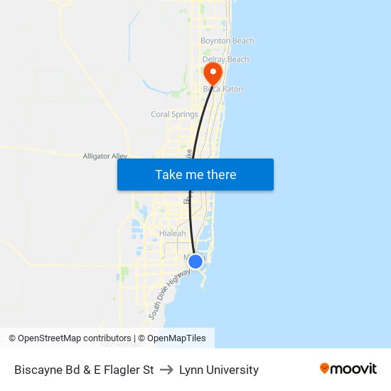 Biscayne Bd & E Flagler St to Lynn University map