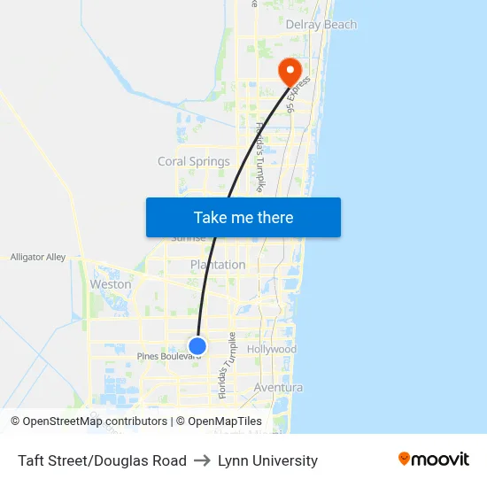 Taft Street/Douglas Road to Lynn University map