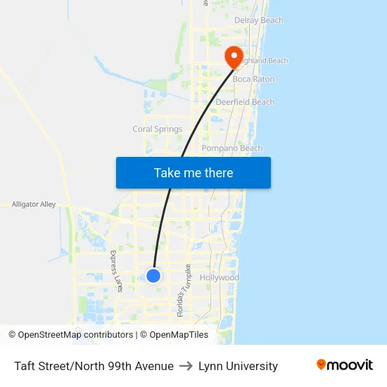 Taft Street/North 99th Avenue to Lynn University map