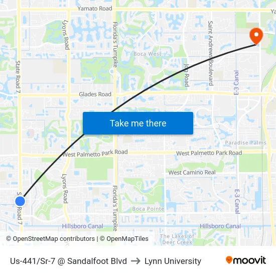 Us-441/Sr-7 @ Sandalfoot Blvd to Lynn University map