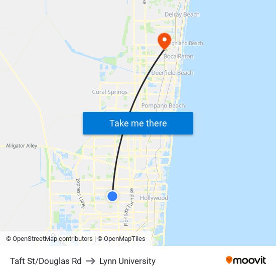 Taft St/Douglas Rd to Lynn University map