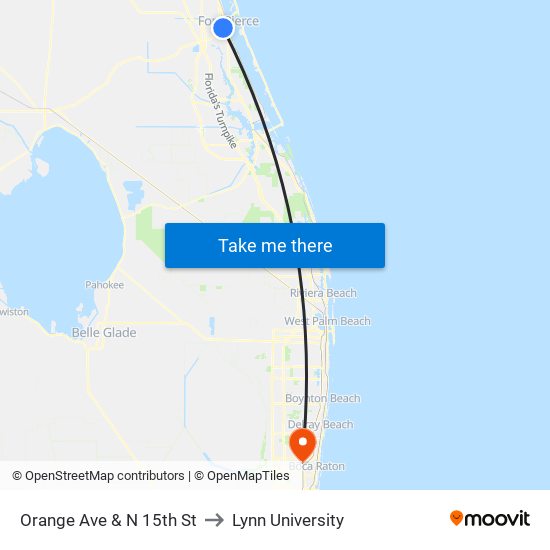 Orange Ave & N 15th St to Lynn University map