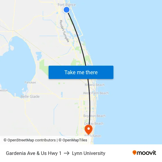 Gardenia Ave & Us Hwy 1 to Lynn University map