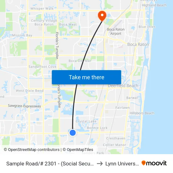 Sample Road/# 2301 - (Social Security) to Lynn University map