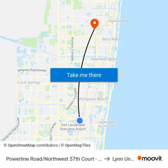 Powerline Road/Northwest 57th Court - (Cypress Creek Tri-Rail) to Lynn University map