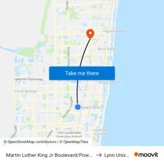 Martin Luther King Jr Boulevard/Powerline Road to Lynn University map