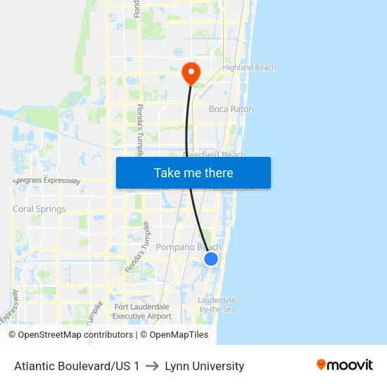 Atlantic Boulevard/US 1 to Lynn University map