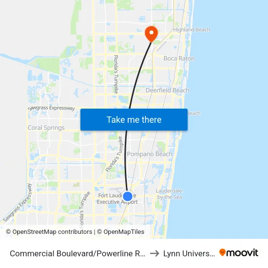 Commercial Boulevard/Powerline Road to Lynn University map