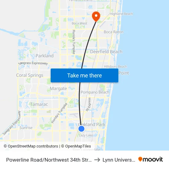 Powerline Road/Northwest 34th Street to Lynn University map
