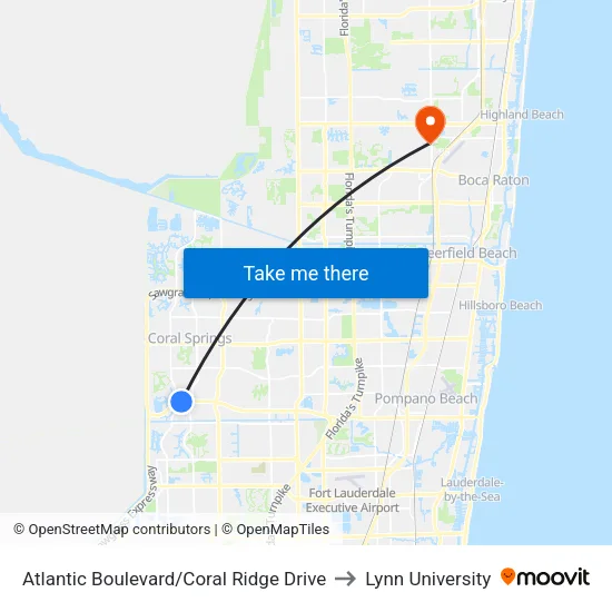 Atlantic Boulevard/Coral Ridge Drive to Lynn University map