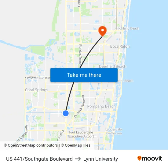 US 441/Southgate Boulevard to Lynn University map