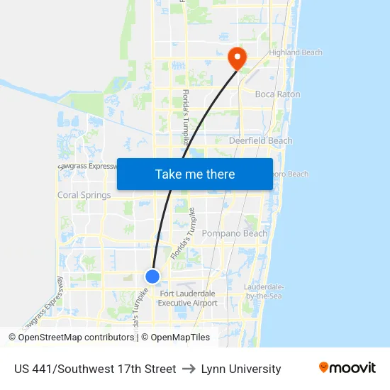 US 441/Southwest 17th Street to Lynn University map
