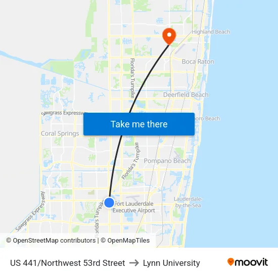 US 441/Northwest 53rd Street to Lynn University map