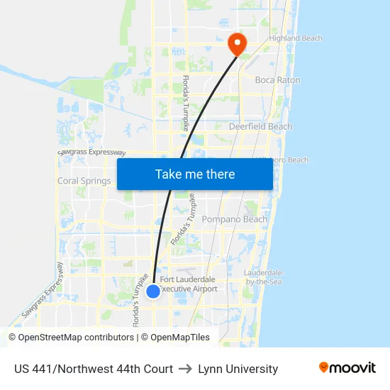 US 441/Northwest 44th Court to Lynn University map