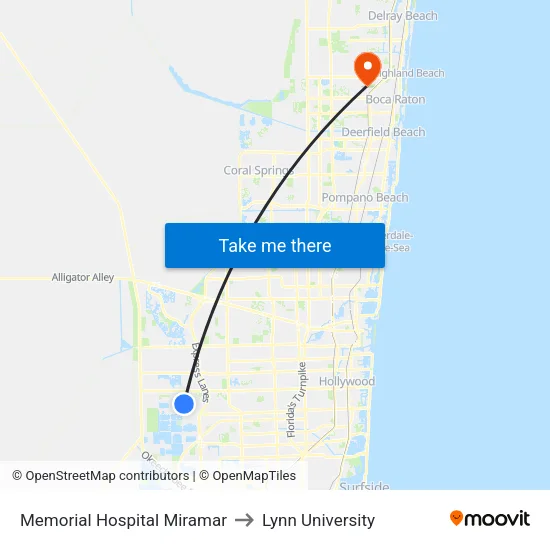Memorial Hospital Miramar to Lynn University map