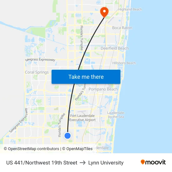 US 441/Northwest 19th Street to Lynn University map