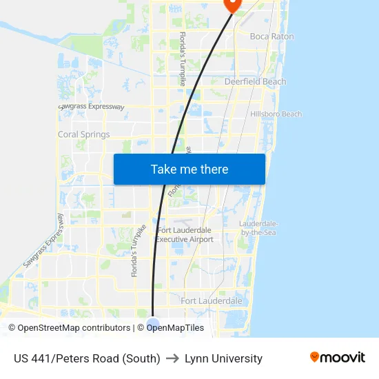 US 441/Peters Road (South) to Lynn University map