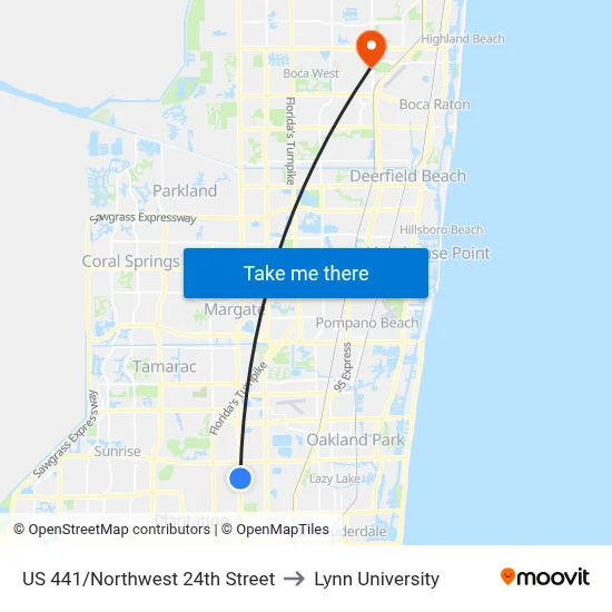 US 441/Northwest 24th Street to Lynn University map