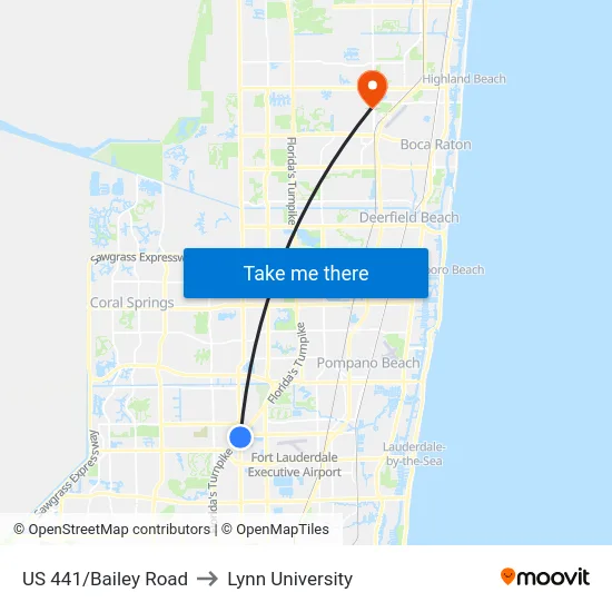 US 441/Bailey Road to Lynn University map