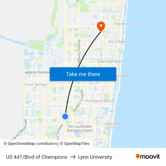 US 441/Blvd of Champions to Lynn University map