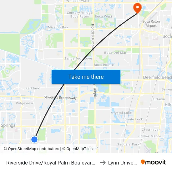 Riverside Drive/Royal Palm Boulevard (North) to Lynn University map