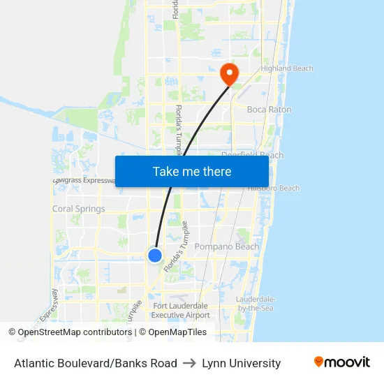Atlantic Boulevard/Banks Road to Lynn University map
