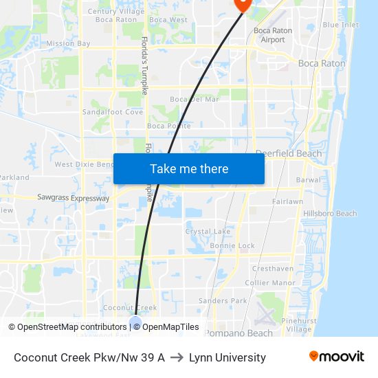 Coconut Creek Pkw/Nw 39 A to Lynn University map