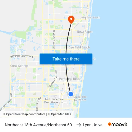 Northeast 18th Avenue/Northeast 60th Street to Lynn University map